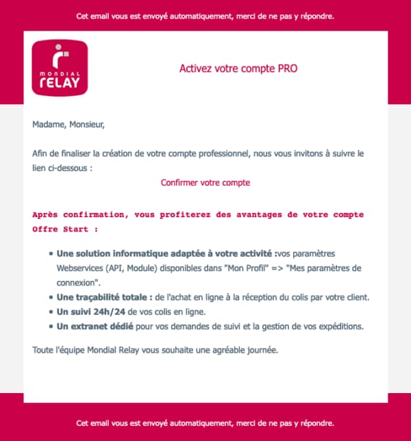 Validation du compte Mondial Relay