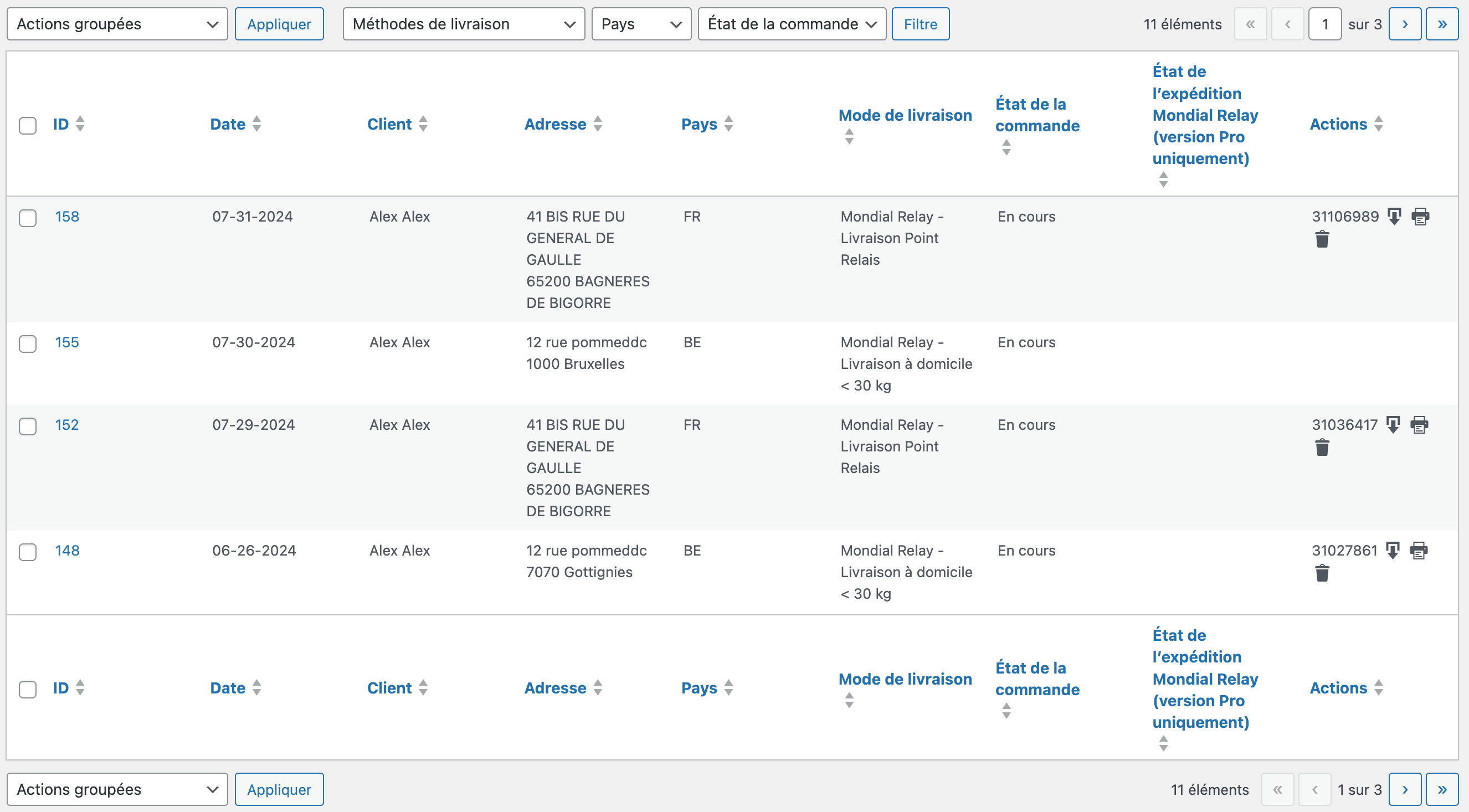 Interface WooCommerce avec les commandes Mondial Relay