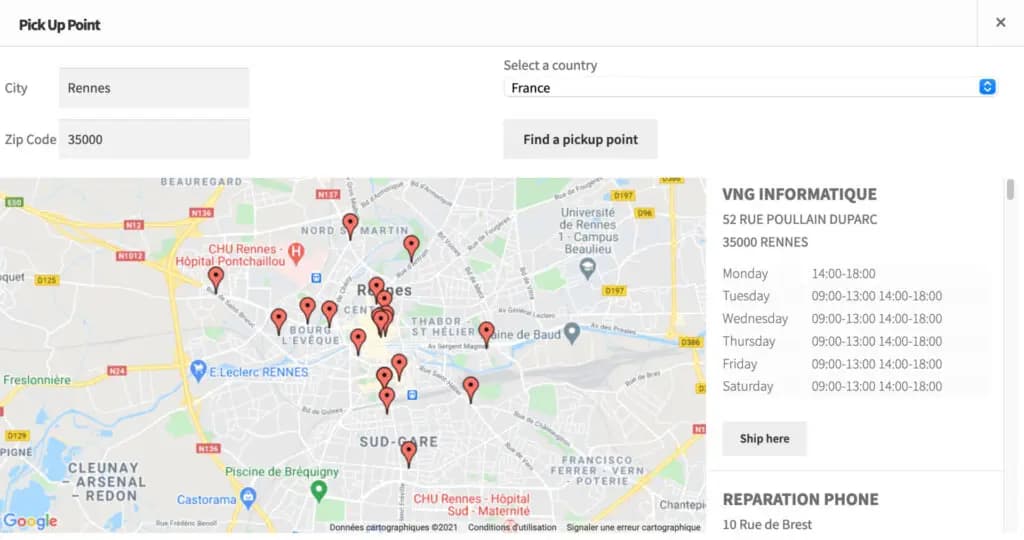 Vos clients choisissent leur point relais au checkout